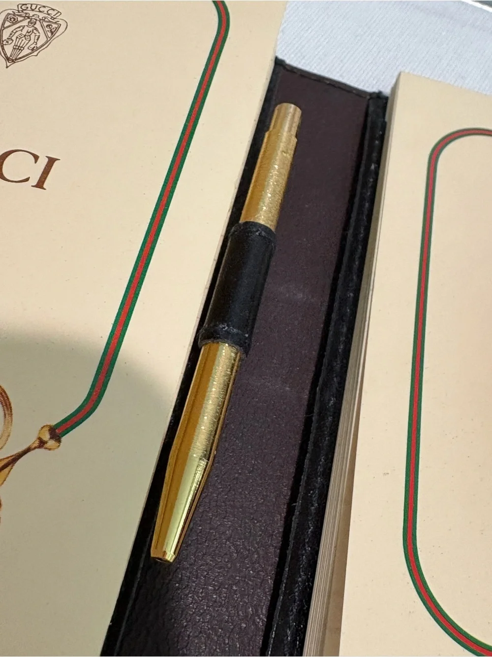 Authentic Vintage Gucci Black Leather Address Book Notebook Pen Set with Box new